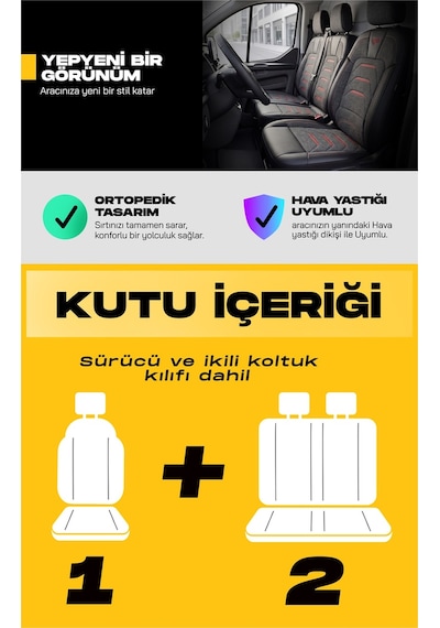 Füme - Kırmızı Panda Bodrum Serisi Ford Transit 2014+ Araca Özel Keten Ticari Oto Koltuk Kılıfı