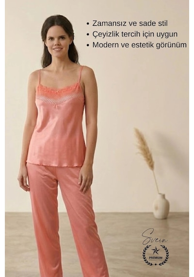Svein Pijama Nar Çiçeği Kadın Pijama Takımı Rahat Ev Giyim Günlük Ve Çeyizlik Nefes Alabilen Yumuşak Nar Çiçeği