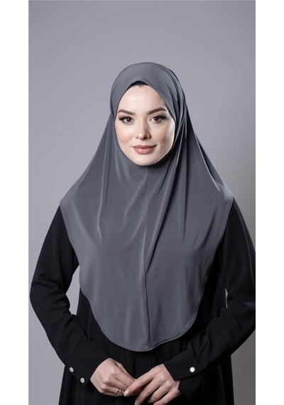 Hürrem Bone Antrasit Pratik Hazır Geçmeli Tesettür Eşarp Sandy Kumaş Düz Hijab 2308 25