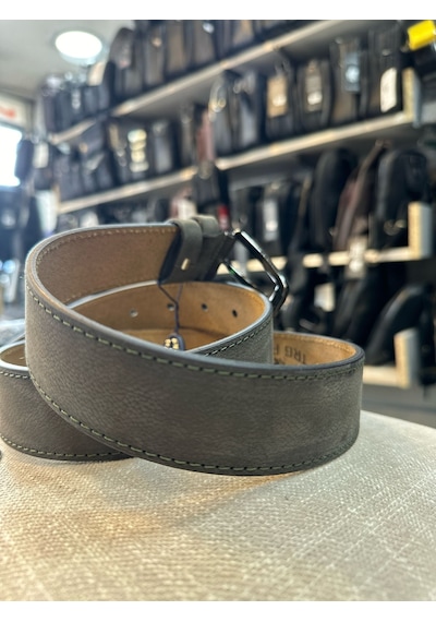 Trg Polo Gri Tek Dikiş Hakiki Deri Erkek Kemeri- 4 Cm