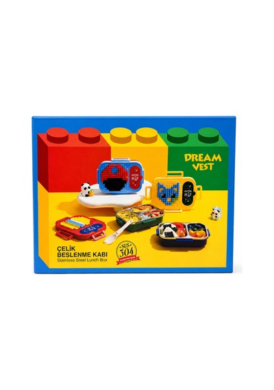 Dream Vest Tek Katlı 2 Bölmeli Lego Çelik Beslenme Kutusu 600ml Sarı U