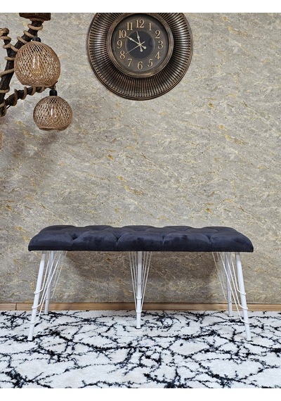 Zafir Metal Beyaz Tel Ayaklı 100 Cm Puf Bench - Puf - Bench - Oturak - Mutfak Oturağı - Antre Oturağı Füme