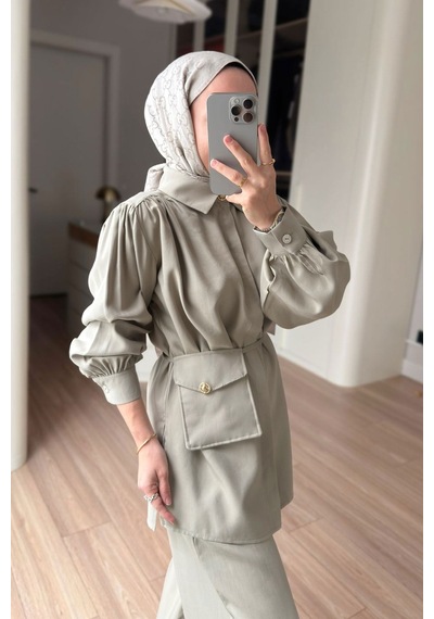 Ka Hijab Balon Kol Mini Çantalı Takım - Yeşil
