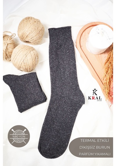 Kral Socks 2 Çift Erkek Kışlık Çorap Lambswool Yünlü Çorap 40-44 Beden Siyah