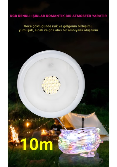 İdragon D88-2 Güneş Enerjili Kamp Lambası Rgb Işıklı, 4500mah Powerbank, 10m Işık Dizisi, Type-c Sarı