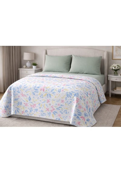 Faralya Life Baskılı Çift Kişilik Pike Takımı 200x220 Cm Pike 240x260 Çarşaf 2 Adet 50x70 Yastık Kılıfı %100 Pamuk Yumuşak Dokulu Yatak Örtüsü Seti Yeşil 
