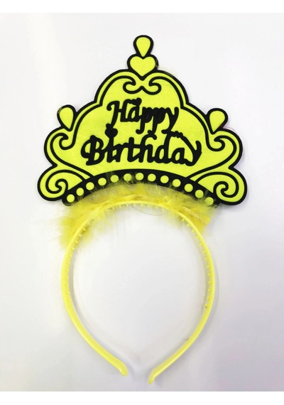 Happy Birthday Yazılı Neon Renk Taç 12 Adet Parti Malzemesi Eğlence Ürünü Doğum Günü Süsü +3
