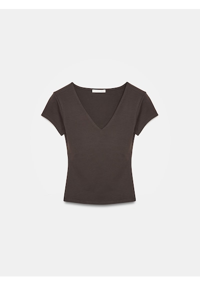 Dilvin 32840 V Yaka Basic T-shirt-koyu Kahve