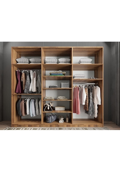 Ostin 12 Kapaklı Gardırop Dolap Ceviz 270 Cm - Montaj Dahil