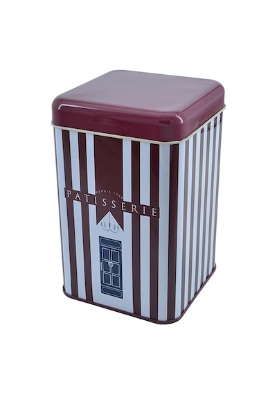 Patisserie Line Desenli Kare Metal Saklama Kabı 10.5 x 10.5 x 16 CM 1.7 L Çok Renkli