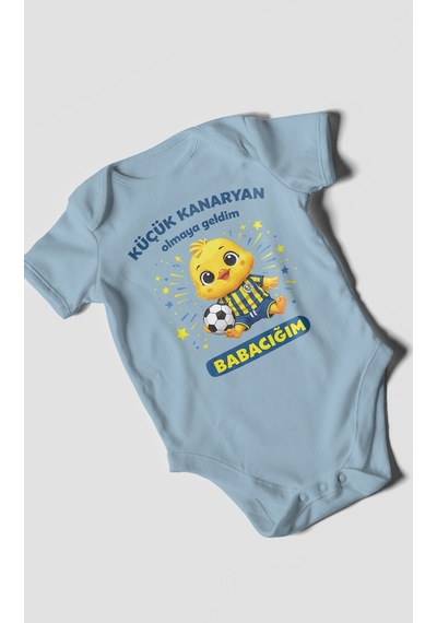 Morivokids Küçük Kanaryan Olmaya Geldim Babacığım Kısa Kollu Bebek Body %100 Pamuk Bebe Mavisi