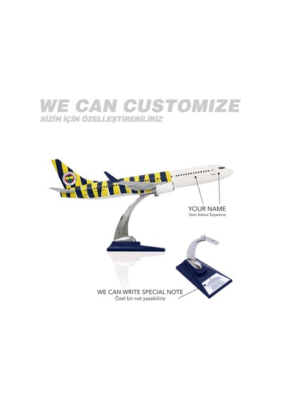 Zekupp Boeing 737-800 1/100 Ölçek Fenerbahçe Lisanslı Çubuklu Tasarım Maket Uçak