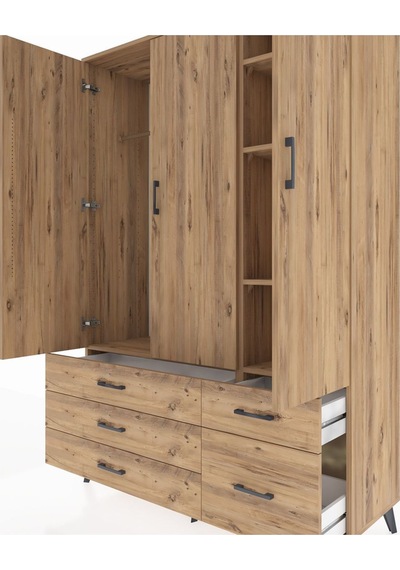 Hyperion Dolap 5 Raflı 5 Çekmeceli Tek Askılı 132x44x195 Çam-çam/çam Atlas Çam/atlas Çam