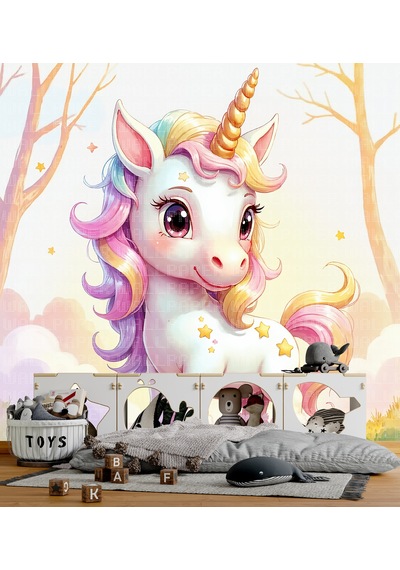 Büyülü Ormanda Unicorn Çocuk Odası Poster Duvar Kağıdı
