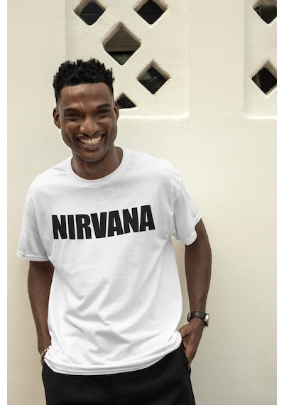 Nirvana Sırt Baskılı Unisex Oversize Efsane Müzik Grubu Tişört Beyaz
