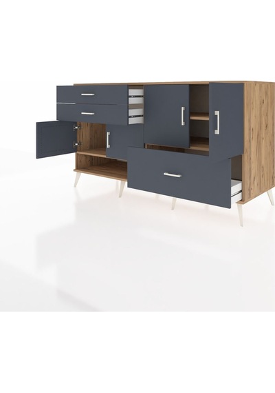 Kronos Konsol 3 Raflı 3 Çekmeceli 4 Kapaklı 176x59x99 Çam-antrasi Çam-antrasit