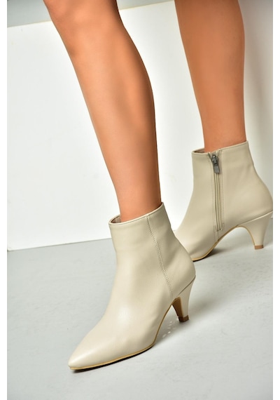 Fox Shoes R404710009 Bej Alçak Topuklu Kadın Bot Bej