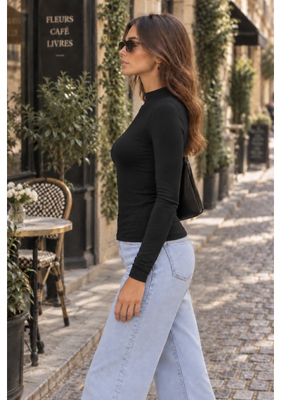 Lılac Kadın %100 Viskon Yarım Balıkçı Yaka Siyah Basic Body Siyah Siyah