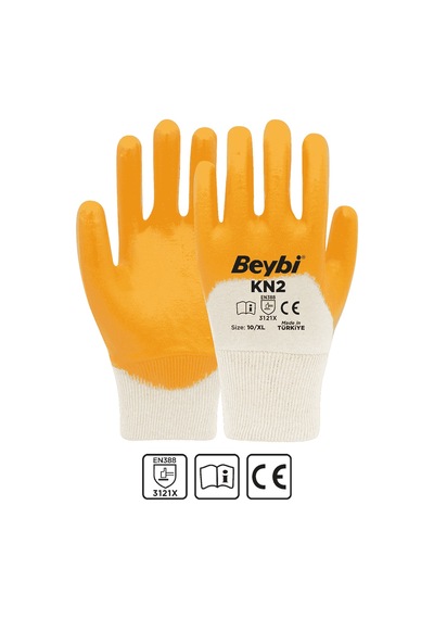 Beybi Kn2 Sarı Lateks Kaplı İş Eldiveni - 12 Li Paket Kaymaz, Esnek Ve Konforlu Koruma