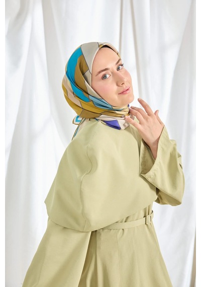 Silk Home %100 Twill İpek Eşarp S543 Yeşil-Mavi