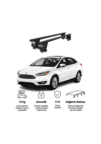 Royal Ford Focus Iıı 2011 - 2018 Uyumlu Siyah Kilitli Ara Atkı Port Bagaj Tavan Barı