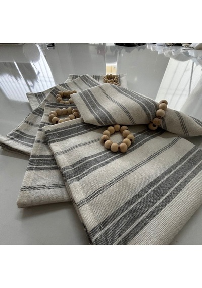 Dnc Home Tekstil Ndchome Gri Kalın Çizgili Keten 6lı Peçete Takımı Toka Hediyeli