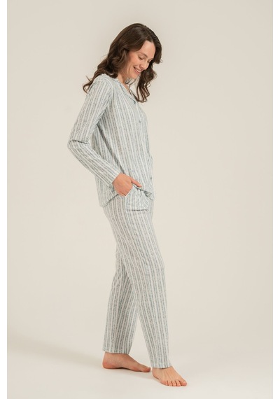 Arnetta Kadın Yeşil Çizgili Gömlek Pijama Takımı Ar3780-s-v1 Ar3780-s-v1