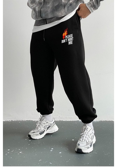 Prtnc Protonic Unisex Dont Hurt Me Baskılı Şardonlu Siyah Eşofman Altı Dontsiyah