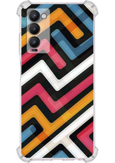 Tecno Camon 18 Uyumlu Köşe Korumalı Labirent Grafiti Tasarımlı Şeffaf Silikon Kılıf Şeffaf