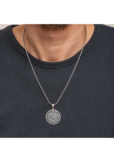 Gümüş Vegvisir Viking Pusulası Erkek Kolye