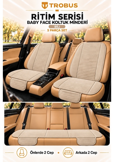 Trobus Ritim Nissan Qashqai 2007-2013 Baby Face 5'li Koltuk Minderi Bej