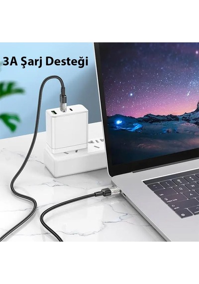 Hoco U129 Transparan 60w Type-c To Type-c Data Ve Şarj Kablosu 1m Siyah