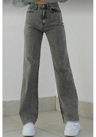 Lavajeans Kadın Likralı Yüksek Bel Bol Paça Kot Pantolon- Wide Leg Koyufüme0124 Koyu Füme