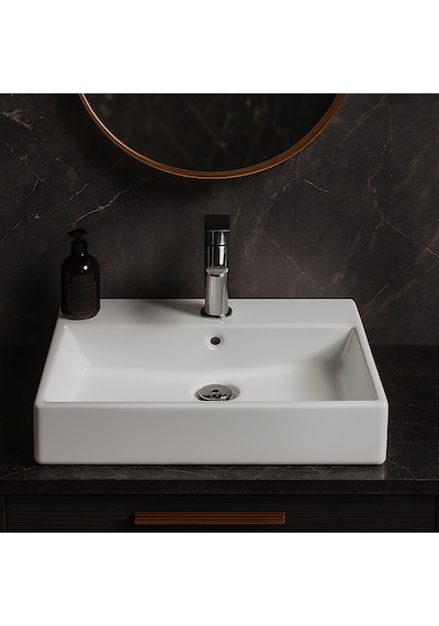 Turavit Vega Dikdötgen Beyaz Delikli Lavabo 80x45 Cm Vg0080 Diğer