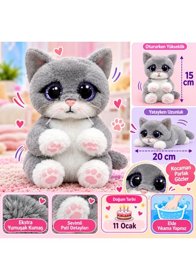 Arkhenx Peluş Oturan Kedi Morgan 20 Cm Bzs1 Çok Renkli