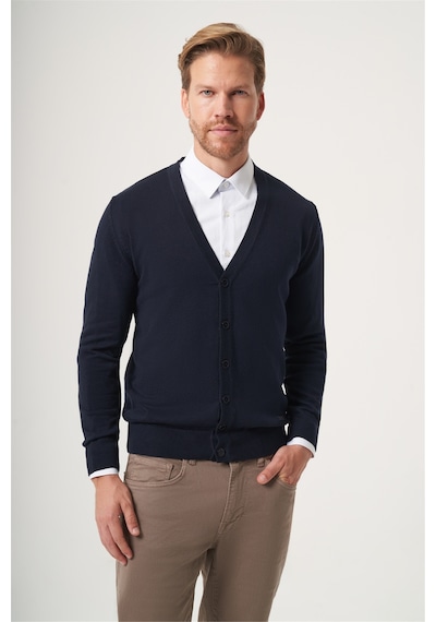 İmza Lacivert V Yaka Uzun Kol Örme Comfort Fit Pamuklu Hırka Triko 1012265016