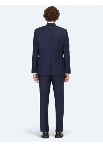 Saks Düz Slim Fit Kruvaze Yaka Dokuma Smokin Takım Elbise Saks