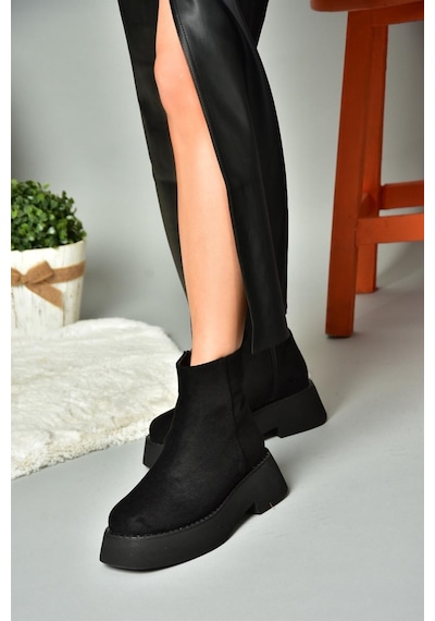 Fox Shoes R820190202 Siyah Süet Kalın Tabanlı Kadın Bot Siyah
