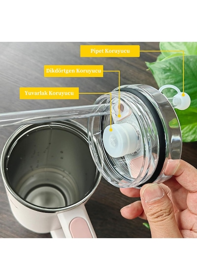 Quencher Uyumlu 3 Lü Silikon Set Sızdırmaz Tıpa, Pipet Koruyucu Ve Taban Kılıfı Beyaz