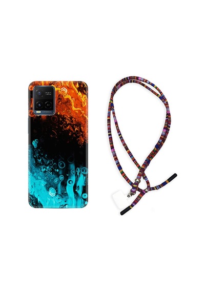 Vivo V21 Kılıf Rasta Boyun Askılı Orange Blue Color 1665