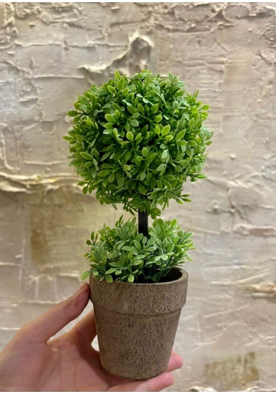 Zümrüt Yeşili İkili Topiary Aranjman 24 Cm X 10 Cm Yeşil