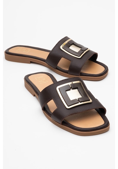 Luvishoes Luvi Shoes Millie Kahverengi Hakiki Deri Tokalı Kadın Terlik Kahverengi