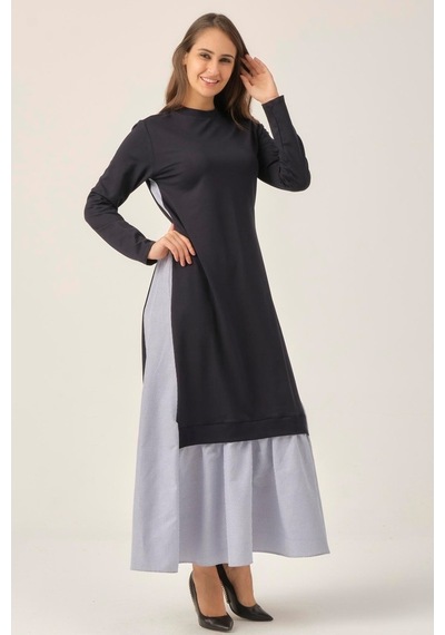 Lacivert Toka Detaylı Maxi Boy Elbise Dm91006