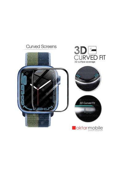 Apple Watch Uyumlu 7 45 Mm Ekran Koruyucu 3d Tam Kapatan Kavisli Ppma Nano Cam Tam