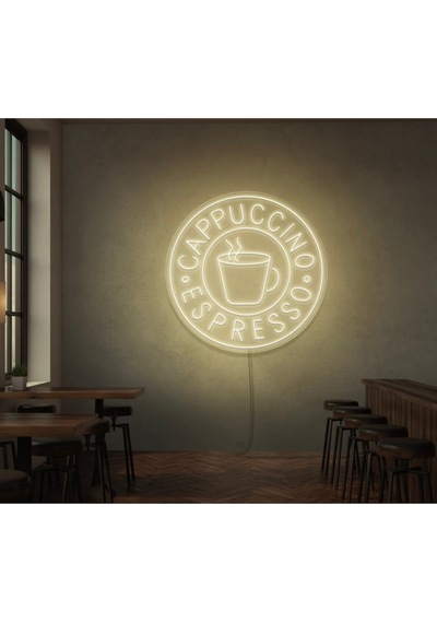 Cappuccıno Espresso Yazılı Ve Şekilli Neon Tabela Sarı