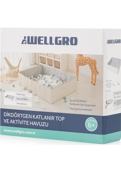 Katlanır Dikdörtgen 105x75 Cm Top Havuzu 150 Toplu, Ekru
