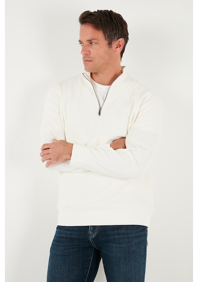 Buratti Pamuklu Regular Fit Yarım Fermuarlı Dik Yaka Erkek Sweat 5905470 Ekru
