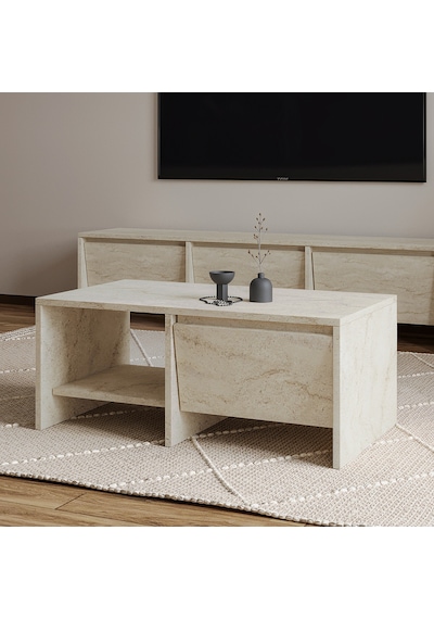 Laris Kapaklı Orta Sehpa 90 Cm Modern Tasarım Traverten