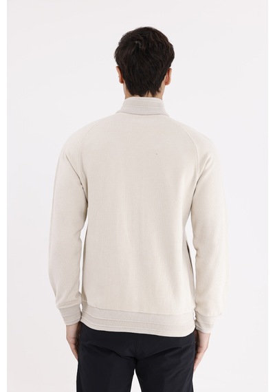 Rowinger Polo Yaka Rahat Kalıp Selanik Yapıda Mevsimlik Spor Görünümlü Sweatshirt Beıge