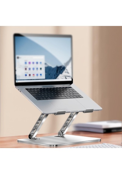 Katlanabilir Ayarlanabilir Alüminyum Laptop Standı, Taşınabilir Ergonomik Notebook Yükseltici, 6 Kademeli Yükseklik Ayarlı, Macbook Tablet Uyumlu, 10-17 İnç, Gümüş